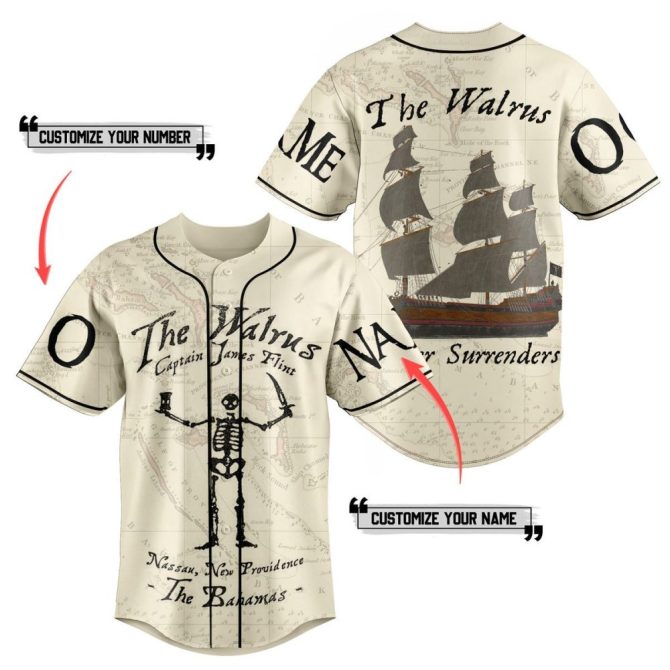 Customize Your Pirate Baseball Jersey - Vintage Ship & Skeleton Design – Personalize Name & Number!