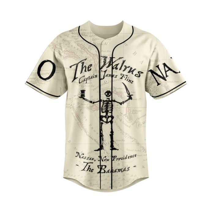 Customize Your Pirate Baseball Jersey - Vintage Ship & Skeleton Design – Personalize Name & Number! - Image 2