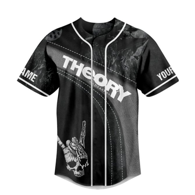 Edgy Black Graphic Baseball Jersey - Bold 'Theory' Design, Perfect For Streetwear Lovers - Image 2
