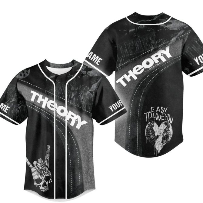 Edgy Black Graphic Baseball Jersey - Bold 'Theory' Design, Perfect For Streetwear Lovers