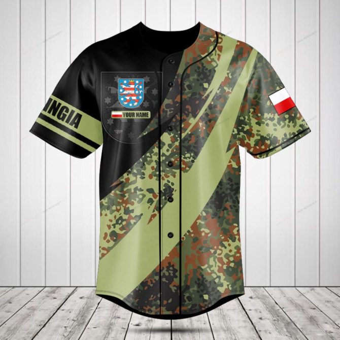 Custom Camouflage Baseball Jersey - Personalized Name & Flag Design - Unisex Sportswear