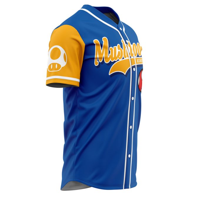 Retro Blue Mushroom Kingdom Baseball Jersey – Fun Gamer Apparel With Iconic Design - Image 2