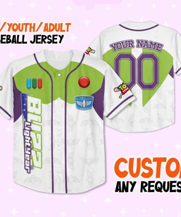 Custom Buzz Lightyear Baseball Jersey - Kids/Youth/Adult - Personalized Name & Number