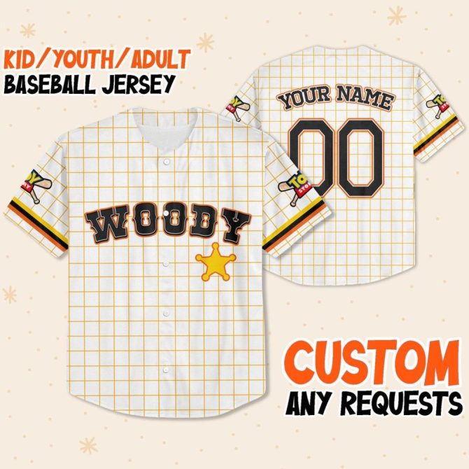 Customizable Woody Baseball Jersey - Kids, Youth & Adults - Personalize Name & Number!