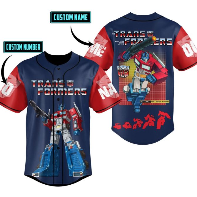 Customizable Transformers Baseball Jersey – Personalized Name & Number, Optimus Prime Design