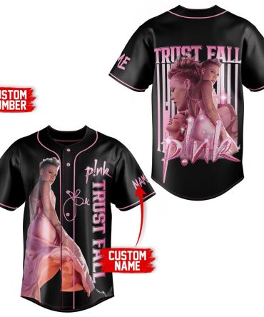 Customizable Pink Baseball Jersey - Trust Fall Design, Add Your Name & Number!
