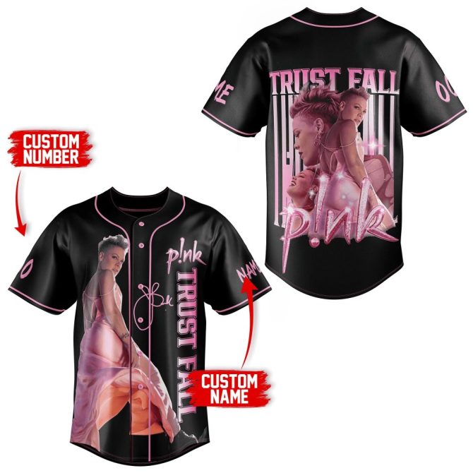 Customizable Pink Baseball Jersey - Trust Fall Design, Add Your Name & Number!