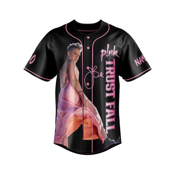 Customizable Pink Baseball Jersey - Trust Fall Design, Add Your Name & Number! - Image 2