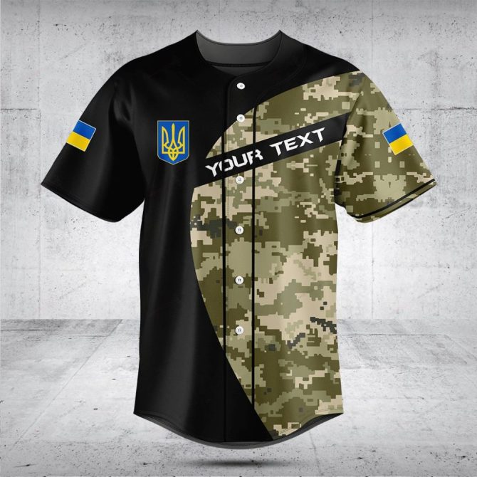 Customizable Ukrainian Camo Baseball Jersey - Unique Design & Personalized Text