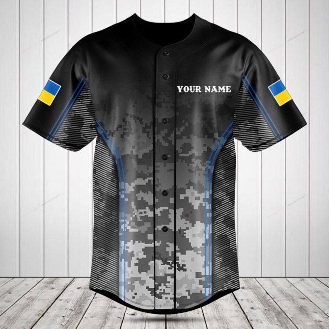 Custom Black Camo Baseball Jersey - Personalized Name & Flag Design - Perfect Team Gear
