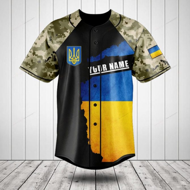 Custom Ukrainian Flag Camo Baseball Jersey - Personalized Name & Style