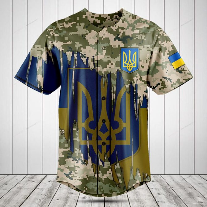 Camouflage Ukraine Flag Baseball Jersey – Stylish Patriotic Sportswear