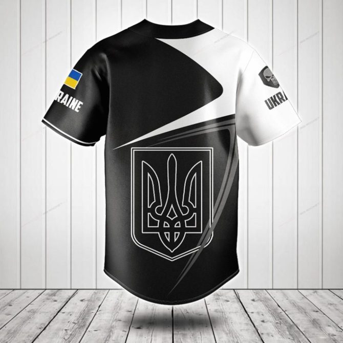 Custom Ukraine Baseball Jersey – Personalized Black & White Sports Shirt - Image 2