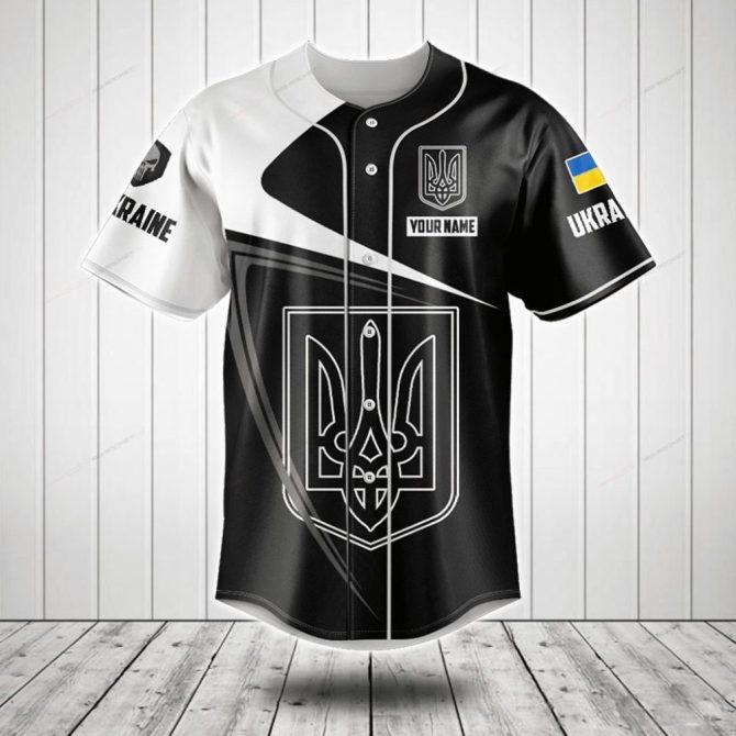 Custom Ukraine Baseball Jersey – Personalized Black & White Sports Shirt