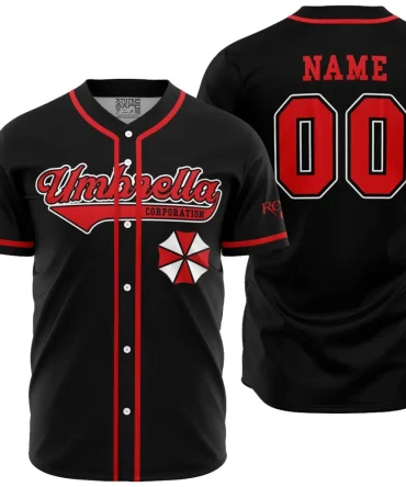Umbrella Corporation Custom Baseball Jersey - Stylish Black/Red Design, Perfect Gift For Gamers & Fans!