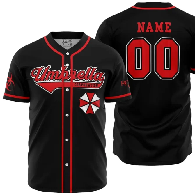 Umbrella Corporation Custom Baseball Jersey - Stylish Black/Red Design, Perfect Gift For Gamers & Fans!