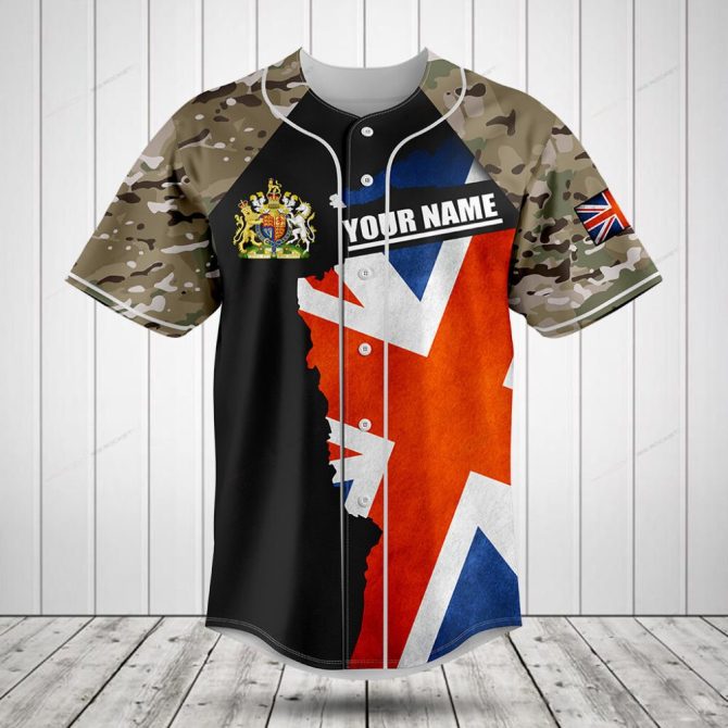 Custom Uk Flag Camo Baseball Jersey - Personalized Name & Number, Unisex, Stylish Sportswear