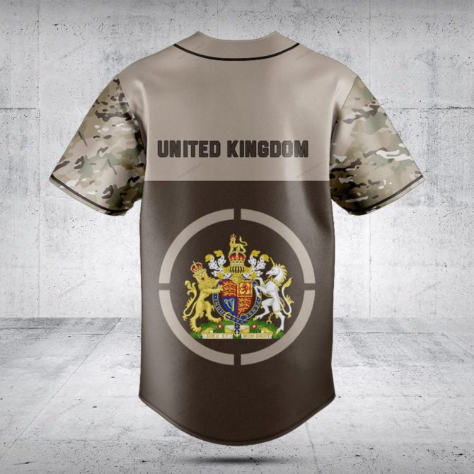 Customizable Uk Flag Baseball Jersey With Camo Sleeves - Stylish & Unique Design - Image 2