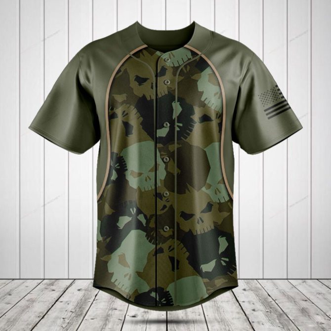 Men'S Camo Skull Baseball Jersey - Cool Tactical Style Sportswear