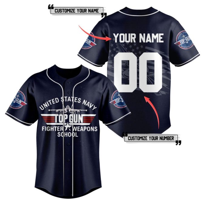 Customizable Top Gun Navy Jersey - Personalize Your Name & Number – Perfect Gift For Fans!