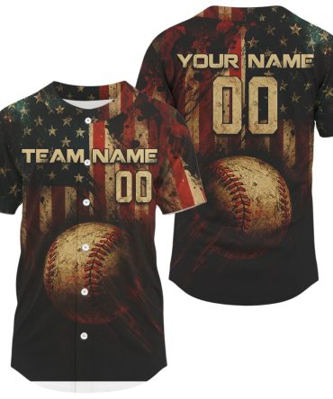 Customizable Vintage Baseball Jersey - American Flag Design - Personalize Team & Name!