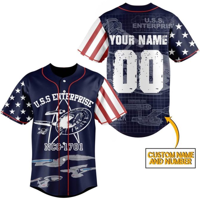 Custom Starship Jersey - Uss Enterprise Ncc-1701 - Personalize With Your Name & Number!