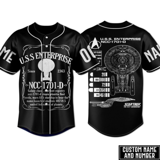 Custom Starship Baseball Jersey - U.S.S. Enterprise Ncc-1701-D Design - Add Your Name & Number!
