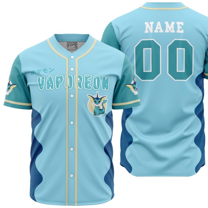 Custom Vaporeon Baseball Jersey - Personalized Name & Number - Premium Pokémon Apparel