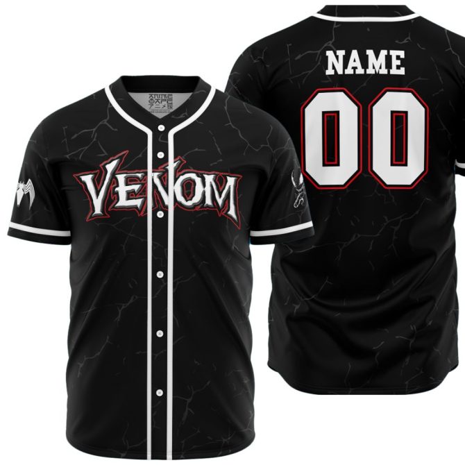 Customizable Venom Baseball Jersey - Personalized Name & Number - Stylish Black Design