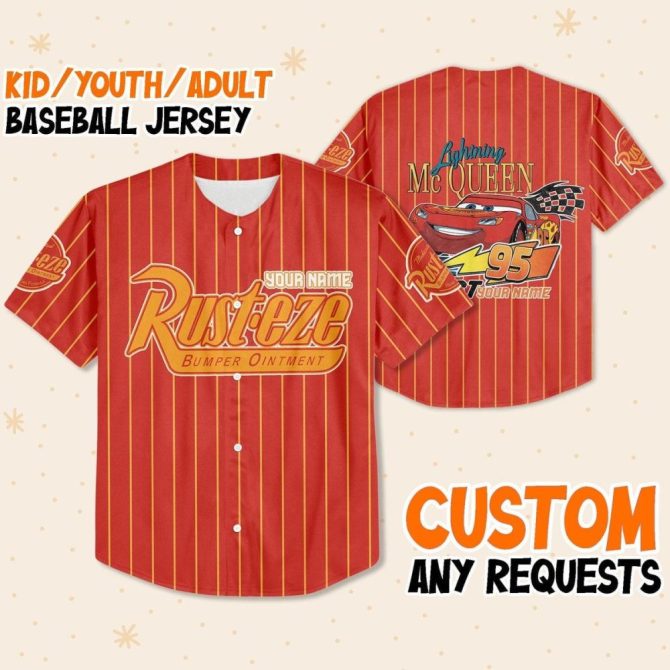 Custom Kids/Youth/Adult Lightning Mcqueen Baseball Jersey - Personalize Your Name! - Image 2