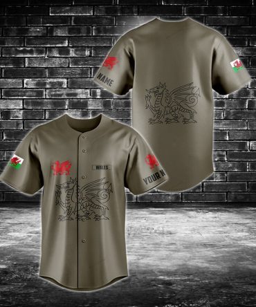 Wales Dragon Baseball Jersey - Custom Name & Flag, Stylish Welsh Pride Tee