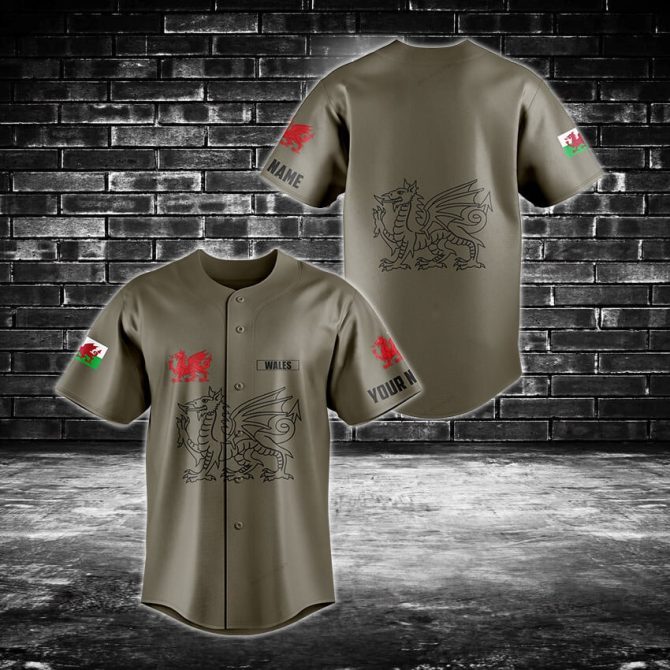 Wales Dragon Baseball Jersey - Custom Name & Flag, Stylish Welsh Pride Tee