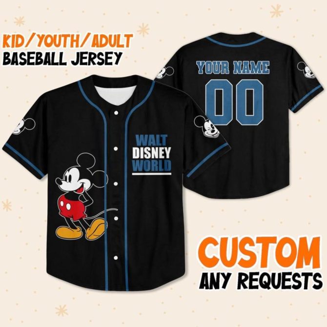 Custom Disney Baseball Jersey For Kids/Youth/Adults - Add Your Name! - Image 2
