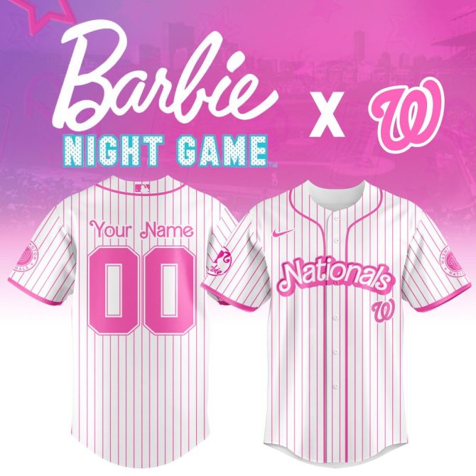 Custom Barbie Night Game Nationals Jersey - Pink Stripes, Personalized Name & Number