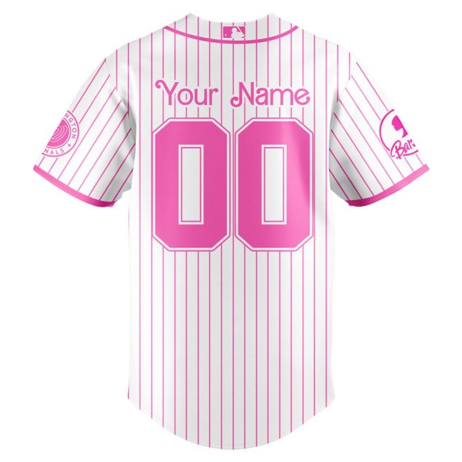 Custom Barbie Night Game Nationals Jersey - Pink Stripes, Personalized Name & Number - Image 3