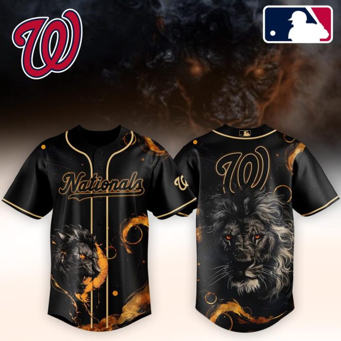 Fierce Lion Washington Nationals Jersey – Bold Black & Gold Mlb Fan Gear