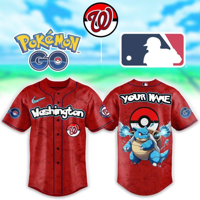 Custom Pokémon Go Washington Baseball Jersey - Blastoise Design, Personalized Name