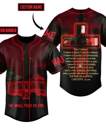 Custom Horror-Themed Baseball Jersey - Personalized Name & Number - Bold Red & Black Design