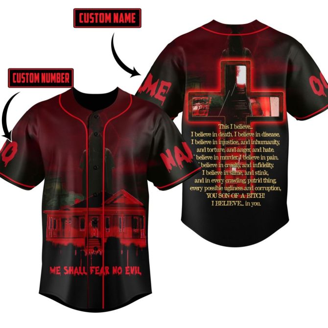Custom Horror-Themed Baseball Jersey - Personalized Name & Number - Bold Red & Black Design