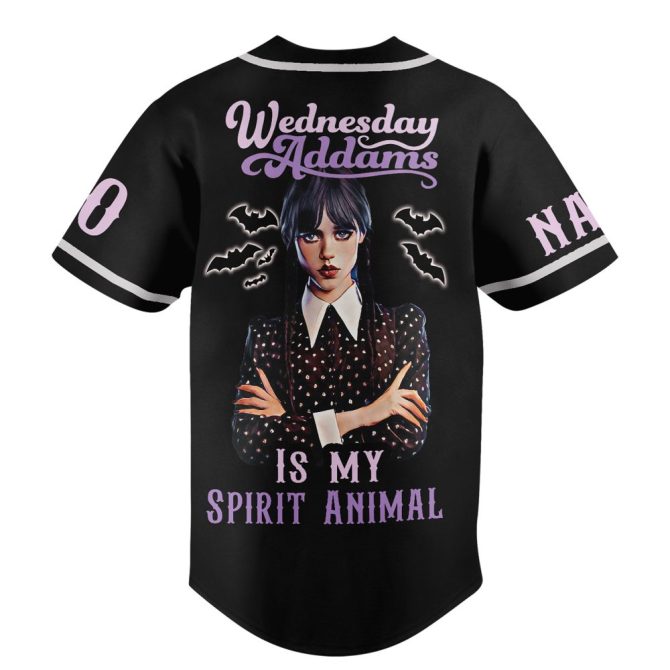 Customizable Wednesday Addams Baseball Jersey - Personalized Name & Number - Unique Gothic Style - Image 3