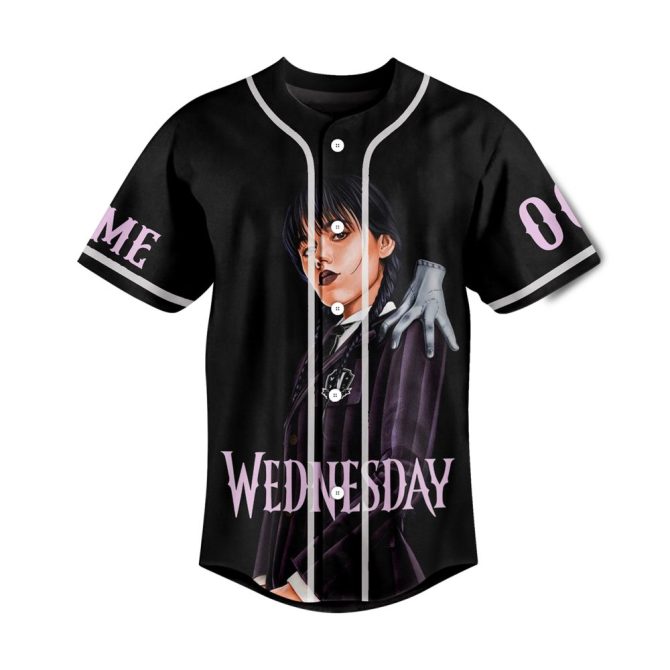Customizable Wednesday Addams Baseball Jersey - Personalized Name & Number - Unique Gothic Style - Image 2
