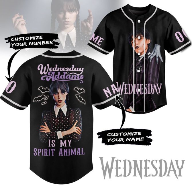 Customizable Wednesday Addams Baseball Jersey - Personalized Name & Number - Unique Gothic Style