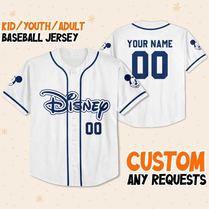 Custom Disney Baseball Jersey - Personalized Name & Number For Kids, Youth, Adults - Unique Gift!
