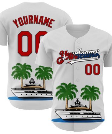 Custom Baseball Jersey With Yacht & Palm Design - Personalized Name & Number