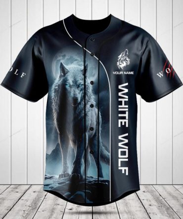 Custom White Wolf Baseball Jersey - Personalized Cool Blue Design For Men/Women