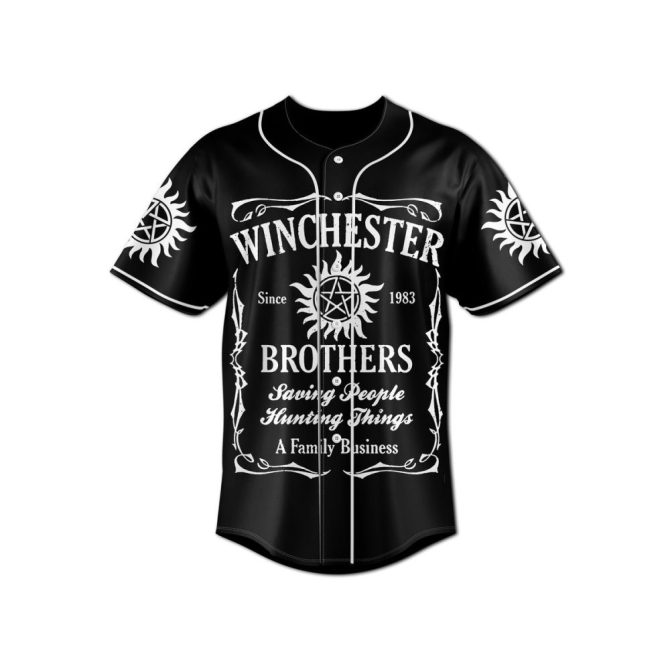 Custom Name Winchester Brothers Baseball Jersey - Save People, Hunt Things - Unique Gift - Image 3