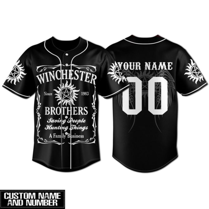 Custom Name Winchester Brothers Baseball Jersey - Save People, Hunt Things - Unique Gift