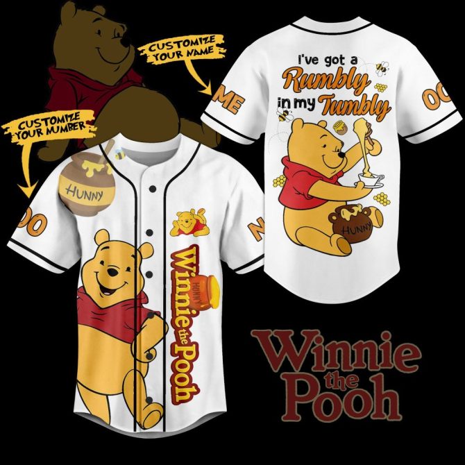 Custom Winnie The Pooh Baseball Jersey – Personalized Name & Number Gift