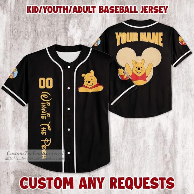 Custom Winnie The Pooh Baseball Jersey For Kids/Adults - Personalized Gift