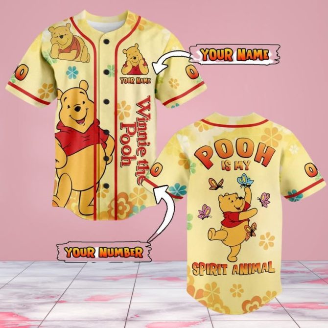 Personalized Winnie The Pooh Baseball Jersey - Custom Name & Number Gift For Fans